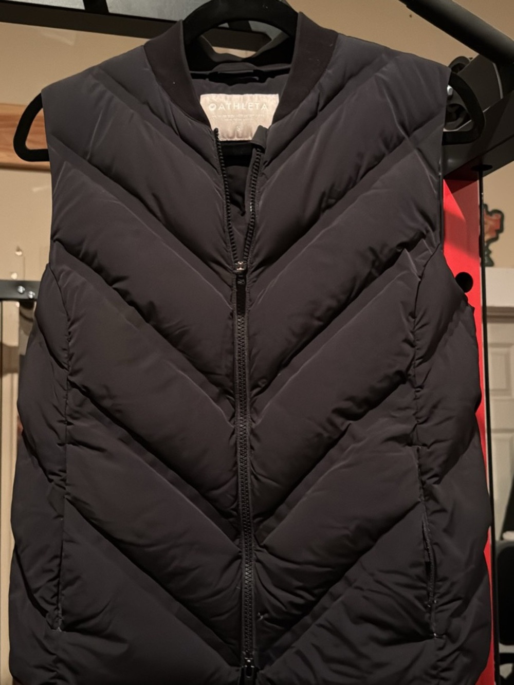 Athleta Black Quilted Chevron Puffer Vest